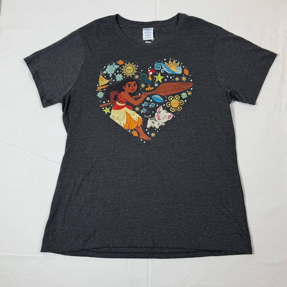 Women’s XL Moana Heart Graphic Tee – Dark Gray – 100% Cotton Disney Shirt